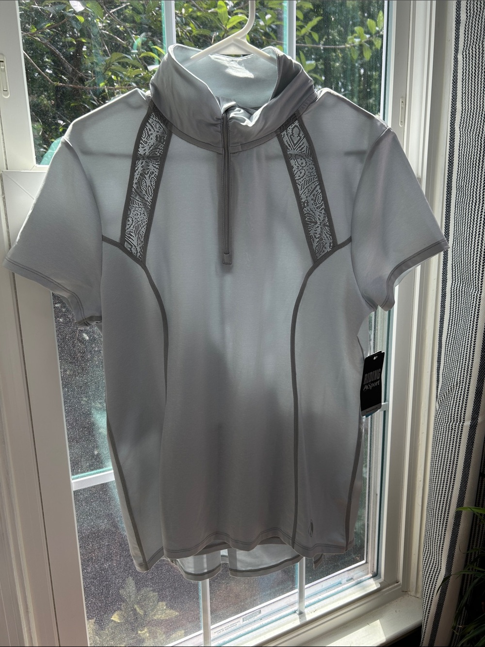 Riding Sport Gray Short Sleeve Equestrian Training Shirt Lace Shoulders